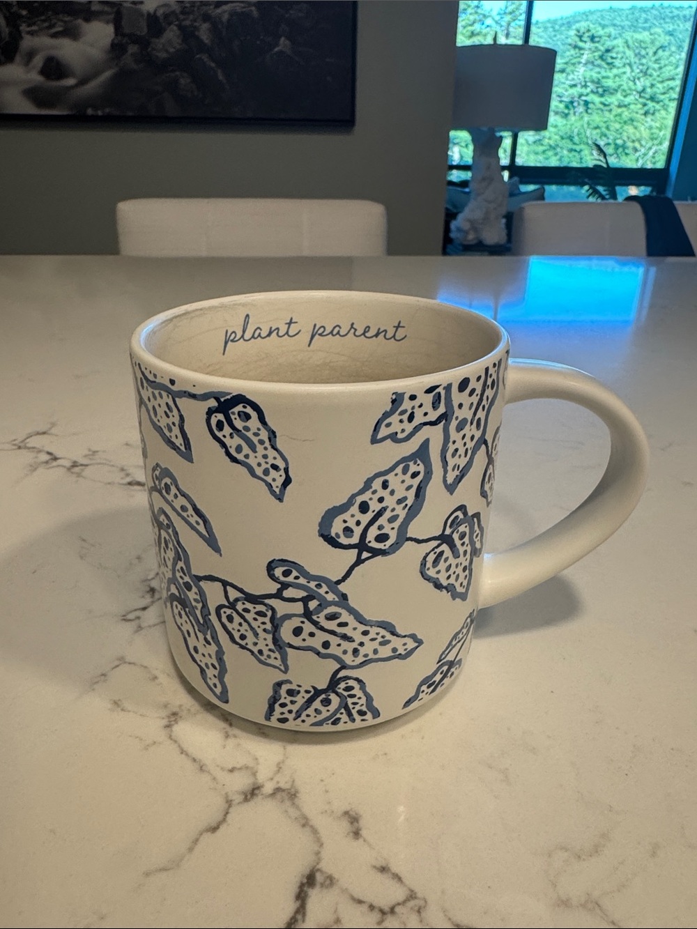 Threshold White Mug with Blue Leaf Motif